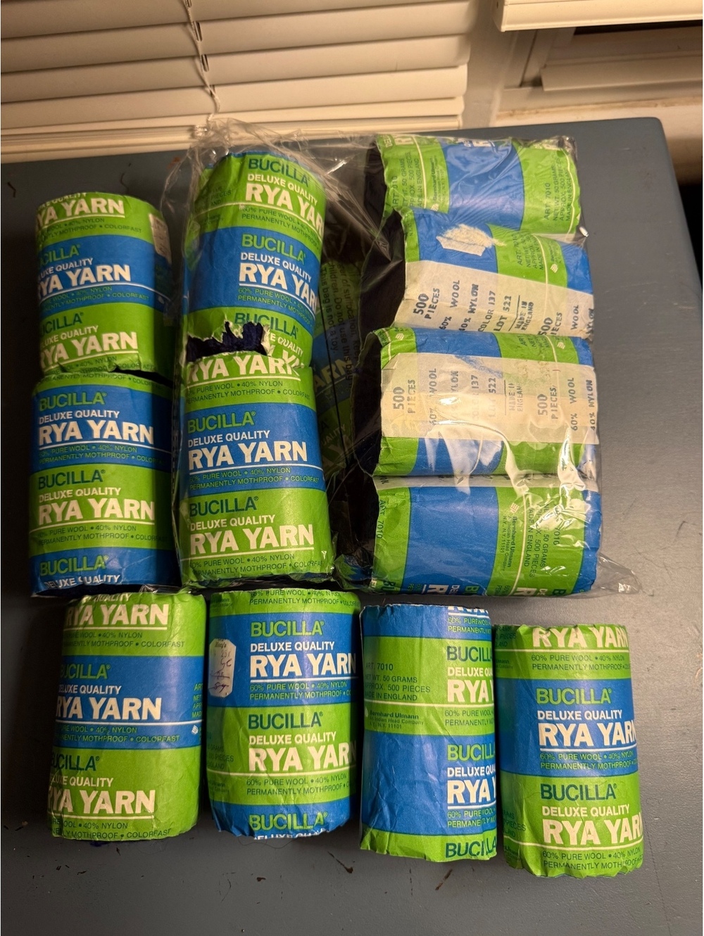 Bucilla Deluxe Quality Rya Yarn Blue Lot of 12 plus 60% Wool 40% Nylon